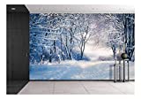 wall26 - Winter Landscape in Snow Forest. Alley in Snowy Forest - Removable Wall Mural | Self-Adhesive Large Wallpaper - 66x96 inches