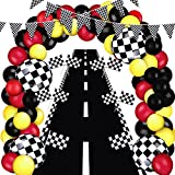 64 Pieces Checkered Flag Race car Party Decorations Balloons Racing car Balloons Garland kit Black and White Pennant Banner Checked Flags Racing Polyester Flags Tapes for Party Decoration