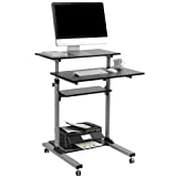 TechOrbits Rolling Desk for Laptop - Standing or Sitting Mobile Computer Cart with Wheels, Adjustable Height & 27.5-inch Surface - Portable Home Office Workstation - Black﻿