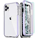 COOLQO Compatible with iPhone 11 Pro Max Case, and [2 x Tempered Glass Screen Protector] Clear 360 Full Body Coverage Hard PC+Soft Silicone TPU 3in1 Shockproof Protective Phone Cover Purple