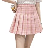 Hoerev Women Girls Short High Waist Pleated Skater Tennis Skirt,US 6,L,PinkStripes