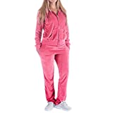 Facitisu Women's 2 Piece Outfits Oversize Velvet Zip Hoodie Sweatshirt & Pants Sweatsuits and Velour Tracksuit Jogging Suit XX-Large Coral