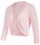 Women's Pink 3/4 Sleeve Open Front Cropped Cardigans Plus Size,XL,Pink