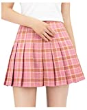 DAZCOS US Size 0-22 Plaid Skirt High Waist Japan Uniform Style with Shorts for Women (Large, Pink)