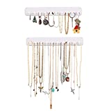 Boxy Concepts Necklace Organizer - 2 Pack - Easy-Install 10.5"x1.5" Hanging Necklace Holder Wall Mount with 10 Necklace Hooks - Beautiful Necklace Hanger also for Bracelets, Earrings, and Keys (White)