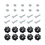 POWERTEC 71481 T-Track Knob Kit w/ 7 Star Threaded 1/4-20 Knobs, T-Bolts and Washers for Woodworking Jigs and Fixtures – 10 Pack