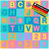 WEISBRANDT Kid’s Alphabet Puzzle Play Exercise Mat, 30% More Durable EVA Foam, 36 Interlock Tiles 72 Border Pieces, ABC and Numbers, Baby, Children, Toddler, Double-Sided Non-Slip Grip Surface