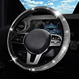 Car Bling Rhinestones Steering Wheel Cover with Sparkling Crystal Dimond, Anti-slip Steering Wheel Protector, 15 inch Elastic Universal for Cars, Vehicles, SUVs, Bling Car Interior Accessories (White)