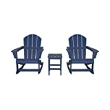 WO 3 Piece Set Outdoor/Patio Poly Adirondack Rocking Chairs with a Side Table (2 Seater), Navy Blue