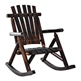 Outsunny Wooden Adirondack Rocking Chair, Outdoor Rustic Log Rocker with Slatted Design for Patio, Carbonized Color