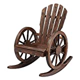 Adirondack Outdoor Wood Wagon Rocking Chair with Wheel Armrest for Patio Garden Country Yard, Fir Wooden