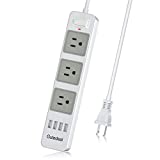 2 Prong Power Strip with USB, 2 Prong to 3 Prong Outlet Adapter with 4 USB Ports 6.6ft Extension Cord, 3 AC Outlets Flat Plug Surge Protector for Smartphone Tablets Home, Office and Hotel, White