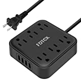 2 Prong Power Strip with 4 USB Ports and 6 AC Outlet, FDTEK 2 Prong to 3 Prong Outlet Adapter, Desktop Charging Station with 5 ft 2 Prong Extension Cords, Ideal for Non-Grounded Outlets, Black