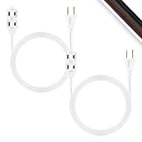 GE 3-Outlet Power Strip, 6 Ft Extension Cord, 2 Pack, 2 Prong, 16 Gauge, Twist-to-Close Safety Covers, Indoor Rated, Perfect for Home, Office or Kitchen, UL Listed, White, 50355