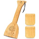 BBQ Bamboo Wooden Grill Scraper with Mini Pot, Pan & Bowl Scrapers, for Griddle and Grills, Cleans Top and Between Grill Grates,Sustainable and Safe Replacement for Wire Bristle Brush (Set of 3)