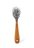 Full Circle Tenacious C Cast Iron Brush and Scraper with Bamboo Handle – Skillet Scrubber with Tough Nylon Bristles, Grey, One Size, Gray