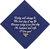Gifts for Groom from Bride on Wedding Day Embroidered Cotton Navy Blue Grooms Handkerchief Future Husband Gift Love Note