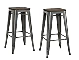 DHP Fusion Metal Backless 30" Bar Stool with Wood Seat, Distressed Metal Finish for Industrial Appeal, Set of two, Antique Gun Metal