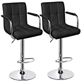 Huracan Bar Stools Set of 2 Black Bar Chairs with Arms Swivel Counter Height Stools Adjustable Bar Stool with Back Bar Chair Armrest Modern Island Chairs for Kitchen 360 Degree (Black/White, 2pcs)