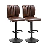 KERMS Bar Stools Set of 2, Leather 29.1" Bar Height Stools for Kitchen Counter, Counter Stools with Back and Rubber Wood Legs (2, Coffee)…