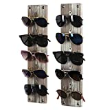 J JACKCUBE DESIGN Rustic Wood Wall Mounted Sunglasses Storage Organizer 10 Eyeglasses Holder Display Rack Set of 2 with 5 Metal Hooks on Each Holder -MK691A