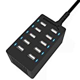 SABRENT 60 Watt (12 Amp) 10 Port [UL Certified] Family Sized Desktop USB Rapid Charger. Smart USB Ports with Auto Detect Technology [Black] (AX-TPCS)