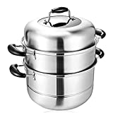 MANO Steam Pots for Cooking 11 inch Steamer Pot with Lid 2-tier Multipurpose Stainless Steel Steaming Pot Cookware with Handle for Vegetable, Dumpling, Stock, Sauce, Food