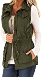 Koodred Women's Casual Military Utility Vest Lightweight Sleeveless Drawstring Jackets with Pockets