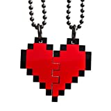 Friendship Pixel Heart Set of 2 Necklaces, BFF Heart Necklace Set, Best Friends 8 Bit Gift Heart Necklace Set, Friend Broken Heart BFF Gift