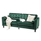 Esright 84.2" Green Velvet Couch Mid Century Modern Sofa,Tufted Velvet Fabric Sofa with 2 Bolster Pillows, Sofas Couches for Living Room, Apartment, Bedroom
