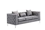 Lilola Home Lorreto Gray Velvet Sofa, Nailhead Trim, Button Tufted with Chrome Metal Legs