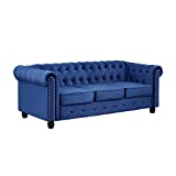Morden Fort Modern Contemporary Sofa Couch with Deep Button Tufting Dutch Velvet, Solid Wood Frame and Wood Legs-Light Blue