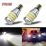 iBrightstar Newest 9-30V Flashing Strobe Blinking LED Reverse Lights 912 921 W16W T15 906 LED Bulbs with Projector Replacement for Back Up Reverse Lights, Xenon White