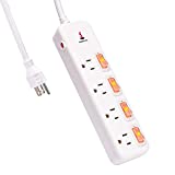 Power Strip Surge Protector 6 ft Long Extension Cord, 4 outlets, Independent Switch, Overload Protection, 1875W/15A/125V, Home Office, SGS Certified, White