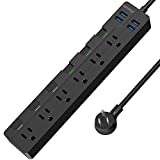 SUPERDANNY USB Surge Protector Power Strip with Individual Switches, Mountable 6.5ft Extension Cord Multiple Protection 6 Outlet 4 USB Port for iPhone iPad PC Home Office Travel Light Black