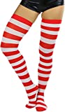 ToBeInStyle Women’s Vibrant Horizontal Wide Striped Thigh High Stockings - Red/White