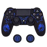 PS4 Controller Skin, BRHE Anti-Slip Grip Silicone Cover Protector Case Compatible with PS4 Slim/PS4 Pro Wireless/Wired Gamepad Controller with 2 Cat Paw Thumb Grip Caps (Blue)