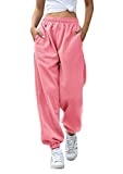 Womens Workout Joggers Sporty Gym Athletic Cute Bagger Sweatpants Pockets High Waist Fit Teen Girls Lounge Pants Dark Pink Small