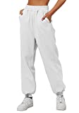 AUTOMET White Sweatpants Women Cinch Bottom Cute Lounge Pants Joggers High Waist Fall Athletic Pant with Pockets