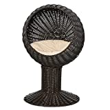 Pawhut 28" Hooded Rattan Wicker Elevated Cat Bed - Coffee/Beige