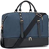 Weekender Carry On Tote Overnight Bag for Men and Women Travel Duffle with Bottom Shoe Compartment (Navy-D)