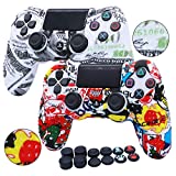 RALAN Anti-Slip PS4 Controller Cover, PS4 Silicone Skin Controller Controller Compatible for PS4 /PS4 Slim/PS4 Pro Controller (Black Pro Thumb Grip x 8,Cat + Skull Cap Cover Grip x 2) .