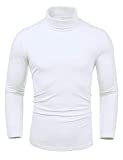 Amussiar Men's Turtleneck Pullover Top Slim Fit Basic Shirts Lightweight Long Sleeve T-Shirts White