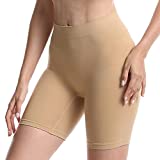 MELERIO Women's Slip Shorts, Comfortable Boyshorts Panties, Anti-chafing Spandex Shorts for Under Dress (Beige, Large)