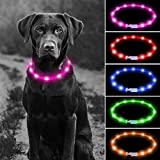 HIGO LED Glowing Dog Collar, USB Rechargeable Flashing Pet Collars, Silicone Cuttable Light Up Dog Collar for Your Dogs Walking at Night (Pink)