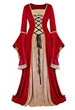 Womens Renaissance Medieval Dress Costume Irish Lace up Over Long Dress Retro Gown Cosplay Red Small