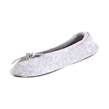 isotoner Women's Terry Ballerina Slipper with Bow for Indoor/Outdoor Comfort, Heather Grey, 6.5-7. 5