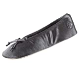 isotoner Womens Satin Ballerina Slipper with Bow, Suede Sole, Mineral, 8-9