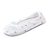 isotoner Women's Embroidered Terry Ballerina Slippers, White, Large / 8-9
