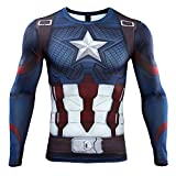 Captain America Men's Compression Shirt 3D Print T-Shirt (X-Large, Blue)